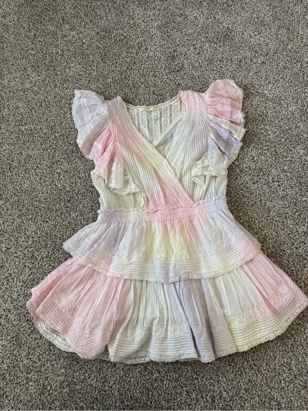 Love Shack Fancy Pastel Tie-Dye Ruffle Dress